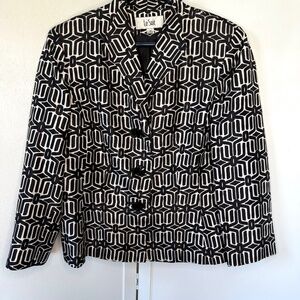 Le Suit Geo print blazer, Mandarin collar, 10, black/white